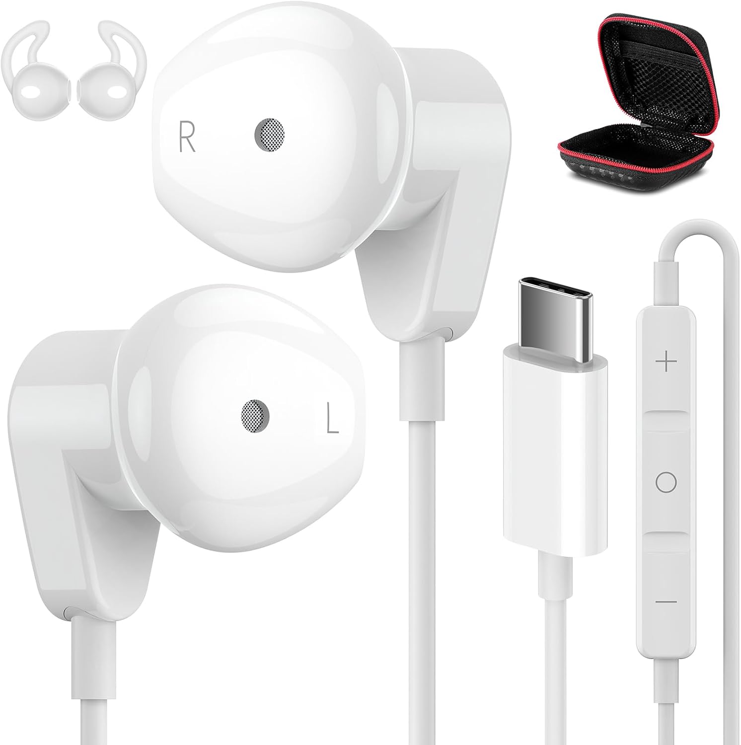 USB C Headphones for iPad Pro iPhone 17 16 15 Pro HiFi Stereo USB-C Wired Earbuds with Microphone Volume Control Type C Earphones for Samsung S24 S23 Ultra S22 S21 Note20, Pixel 9 8 7 6 6a 5, OnePlus9