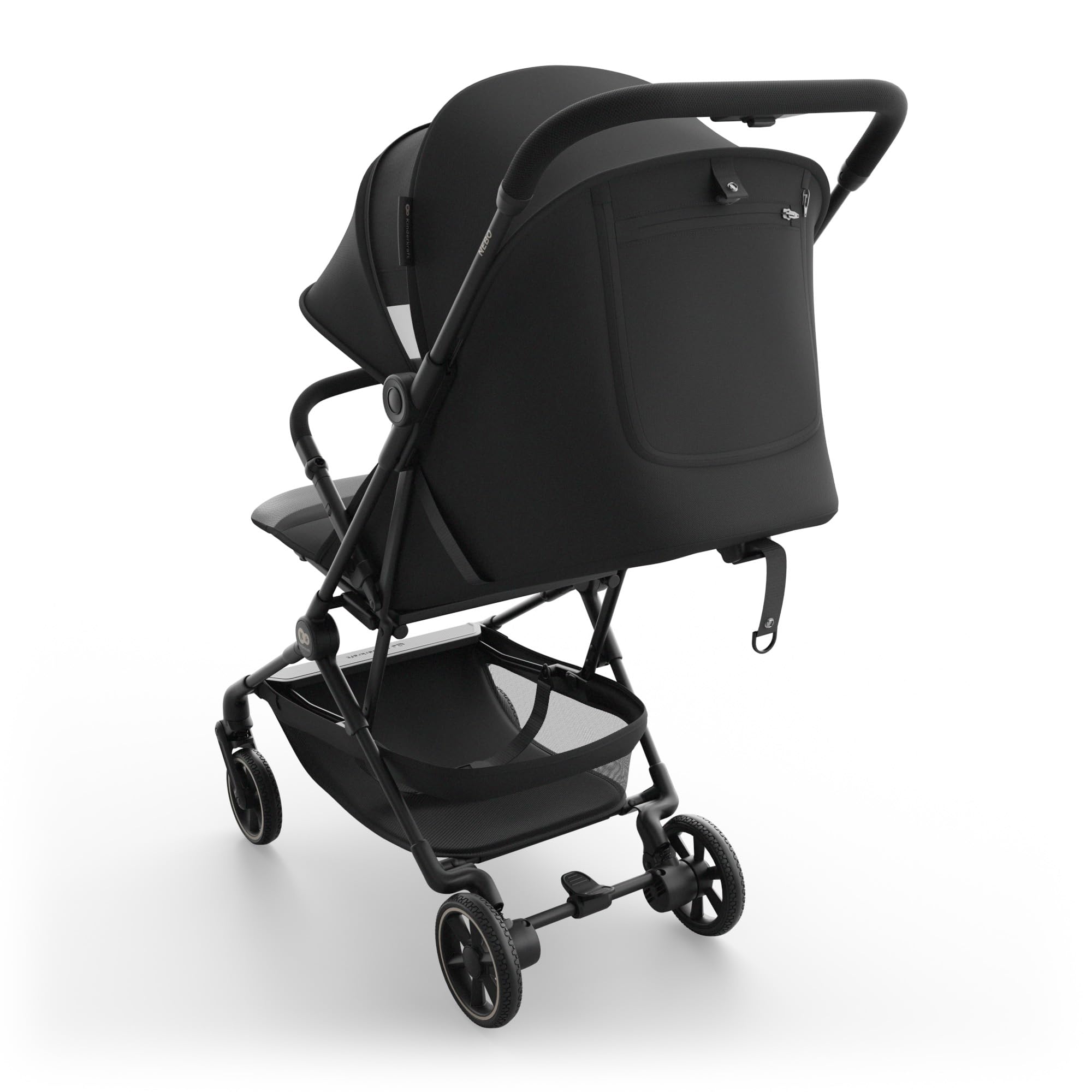 Kinderkraft NEBO Kabinenbuggy ultraleicht, Einhand-Faltmechanismus, Handgepäckmaß 51×43×21 cm, steht selbstständig, Schultergurt+Transporttasche, flache Liegeposition, 5-Punkt-Gurt, Schwarz