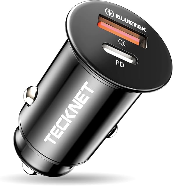 USB C Car Charger, TECKNET Fast Car Charger, 48W Cigarette Lighter USB Charger (12/24V), Zinc Alloy USB Car Adapter PD30W & QC3.0 Compatible with iPhone 14 13 12 Pro Max, Samsung S22/21/20, iPad