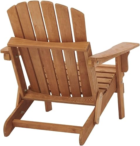 Miniatura 9 de Silla Adirondack plegable clásica de madera de gran tamaño para jardín, patio y patio trasero, respaldo y asiento premontados, diseño resistente,