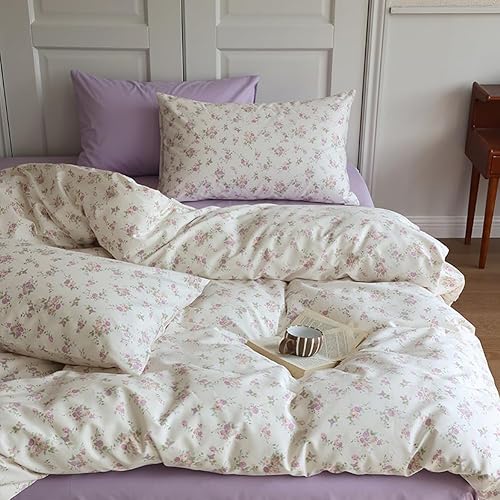 Miniatura 40 de Vm Vougemarket - Juego de edredón con volantes tamaño Twin XL, edredón floral de rosas rojas, juego de cama romántico de microfibra suave, edredón