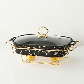 Chafing Dish Buffet Set Ceramics Buffet W/Imitation Marble Finish, and Buffet Warmer Set for Buffets/Weddings/Other Banquets,Black-S