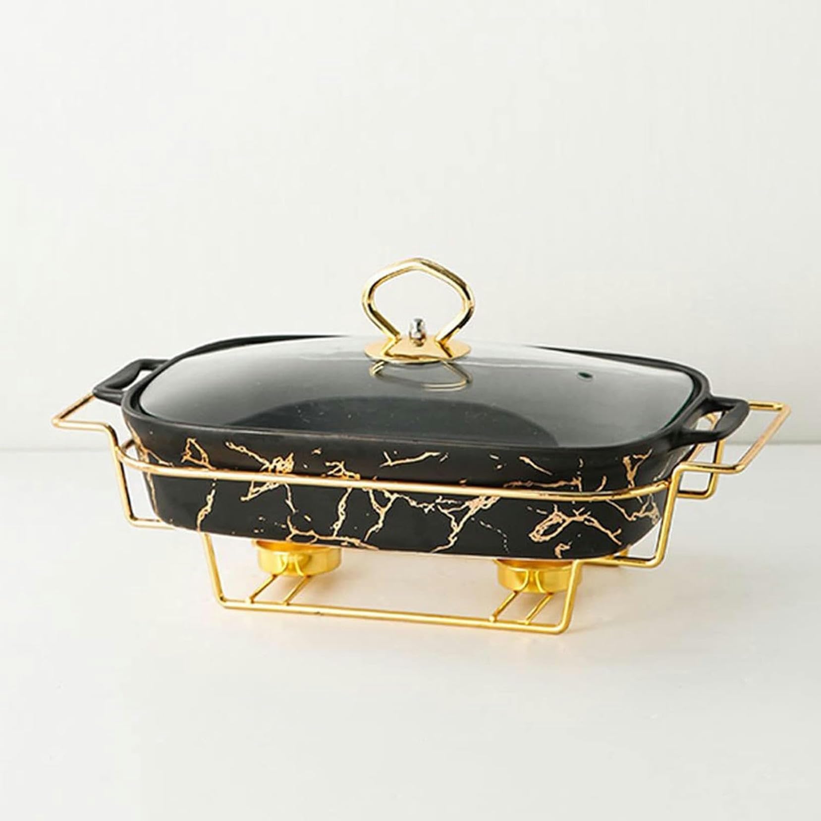 Hadecoll Black Chafing Dish Buffet Set Ceramics Buffet Chafer Wimitation Marble Finish, Chafer And Buffet Warmer Set For Buffetsweddingsother Banquets,-S