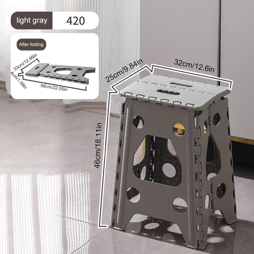 18 Inch Folding Step Stool, Foldable Stool with Handle for Adults & Kids, Portable Collapsible Plastic Stepping Stools for Kitchen Bathroom Bedroom, 400 Lbs Capacity