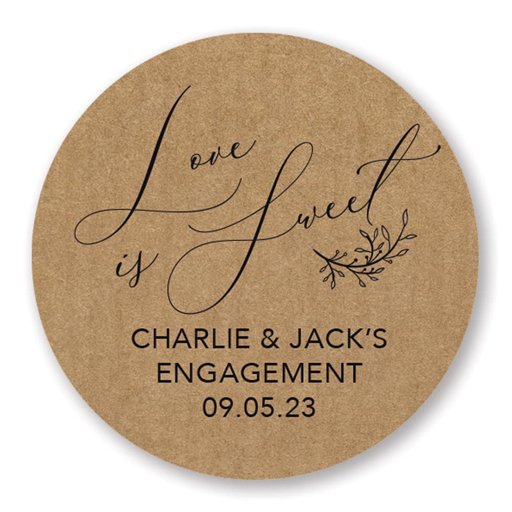 Personalised 'Love is Sweet' Favour Stickers for Wedding Sweet Bags in Brown or White (LA30) (37mm (35 per Sheet), White)