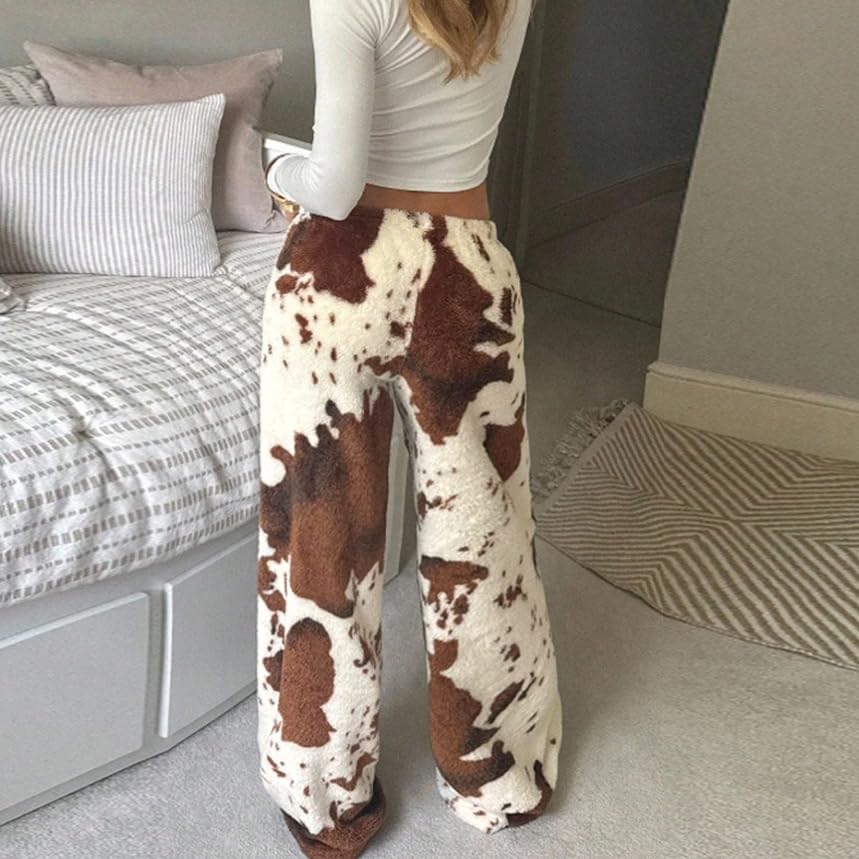 Image of Leopard Pants Women Therian Fuzzy Pajama Pants Y2k Cheetah Pants Grunge High Waisted Fluffy Pants