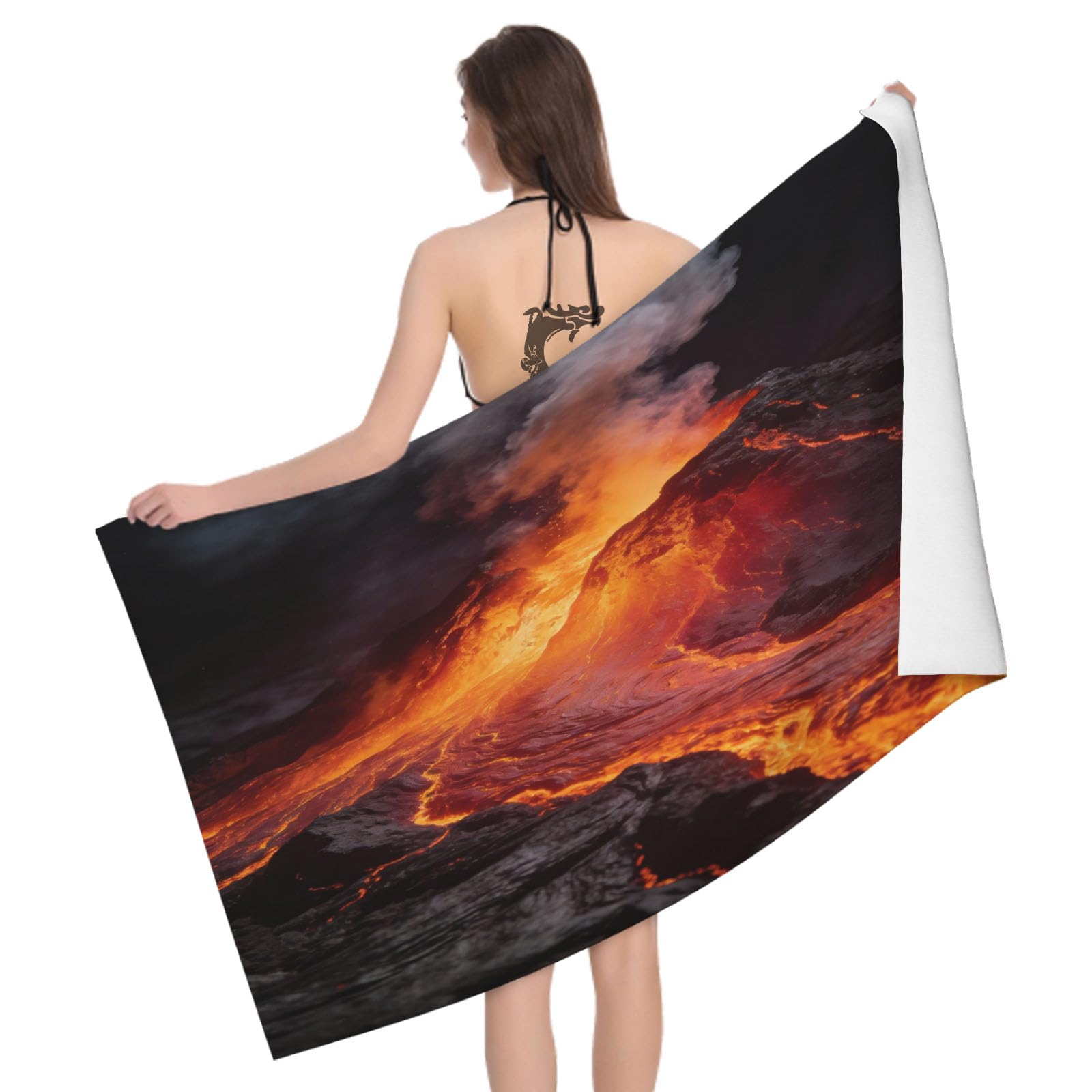 Leichong 3D Volcano Eruption Beach Towel Microfiber Soft Quick Dry for Adults, Nature Landscape Bath Towel Lightweight Soft Absorbent for Travel Swimming Pool Sports, 75 x 150 cm