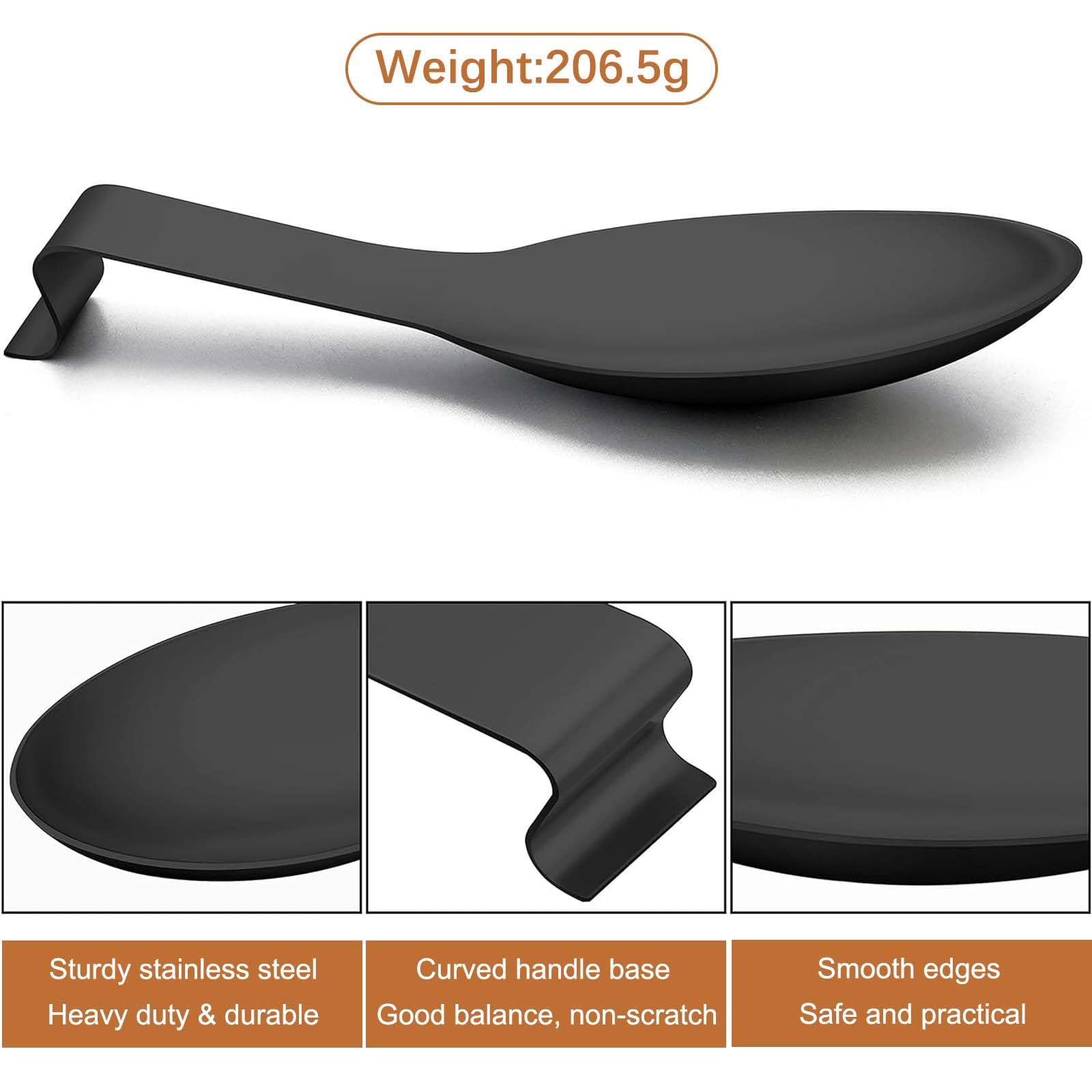 Repose-cuillère En Acier Inoxydable Noir Mat - Longueur 25 Cm - Pour Cuisinière, Garde Les Plans De Travail Propres - Pour Louches, Pinces, Spatules