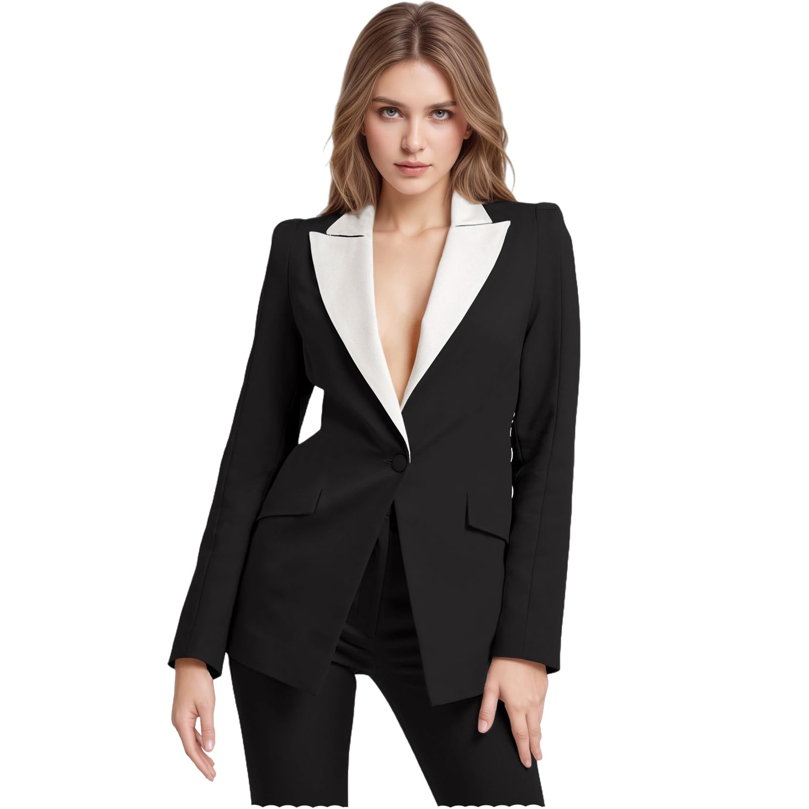 2 Piece Womens Suit Peaked Lapel Suit for Women Professional Casual Pant Suits Slim Fit Business Dressy Outfits