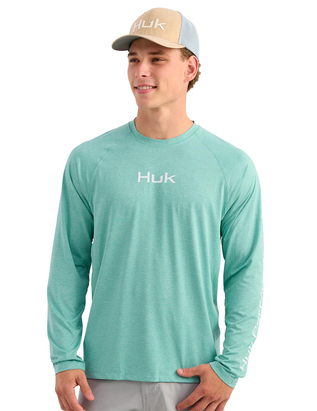 HUK Men's Airweight Crew, UPF 30+ Lightweight Performance Fishing Shirt with Recycled Polyester and Raglan Sleeves