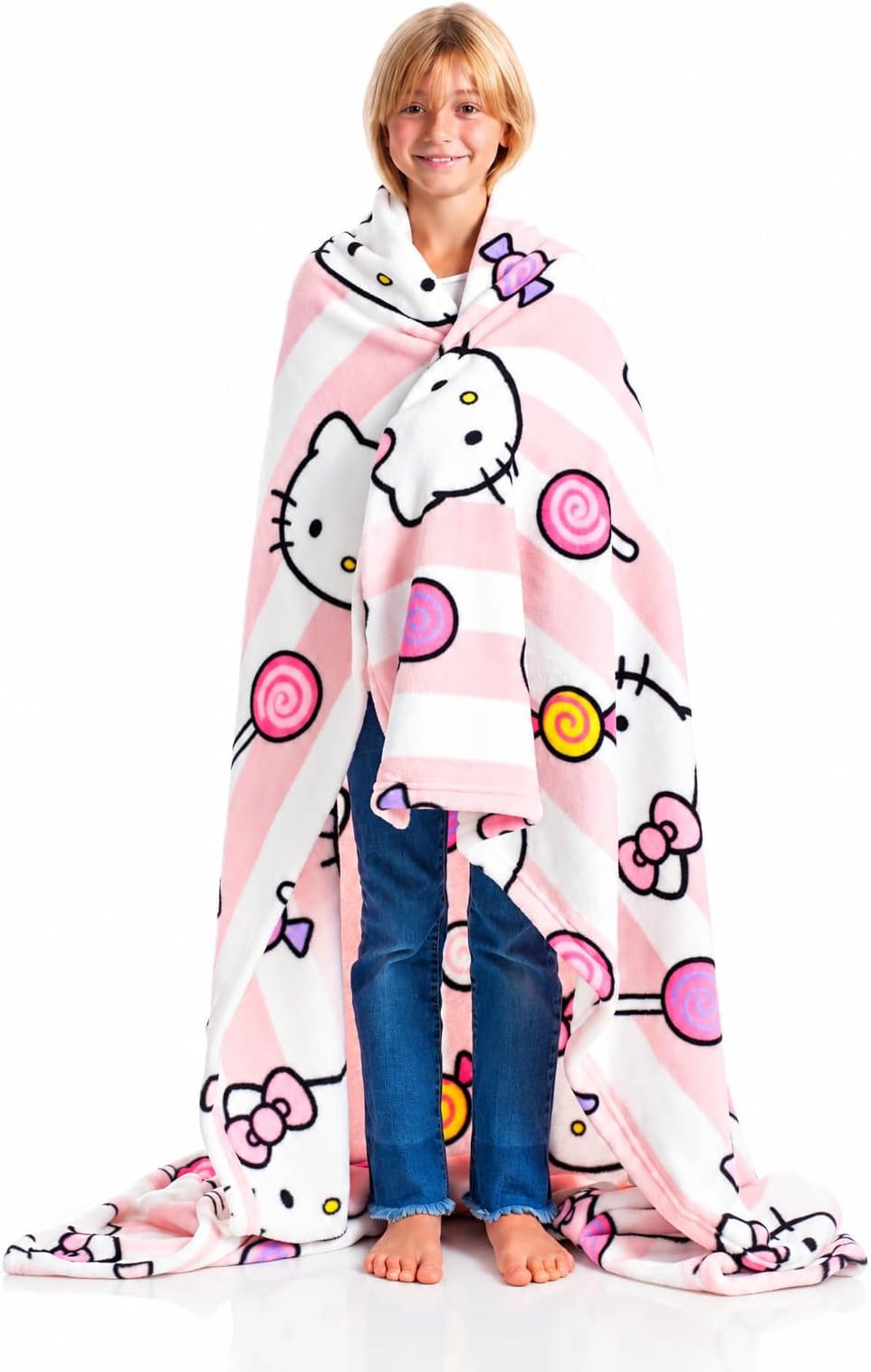 Kanguru Hello Kitty Fleece Blanket – Official Sanrio Soft & Fluffy Pink Throw for Kids, Girls & Women – Warm Sofa Blanket, Kawaii Bedroom Decor & Gift Idea – 130×170 cm (51×67 in)
