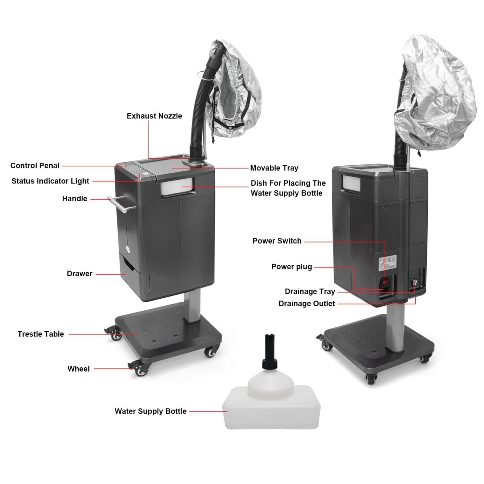 Macchina tintura capelli anionica multifunzionale 500 W, salone Micro Mist | Attrezzatura for spa da salone di base for vaporizzatore for capelli Nano, for la cura profonda dei capelli(Black)