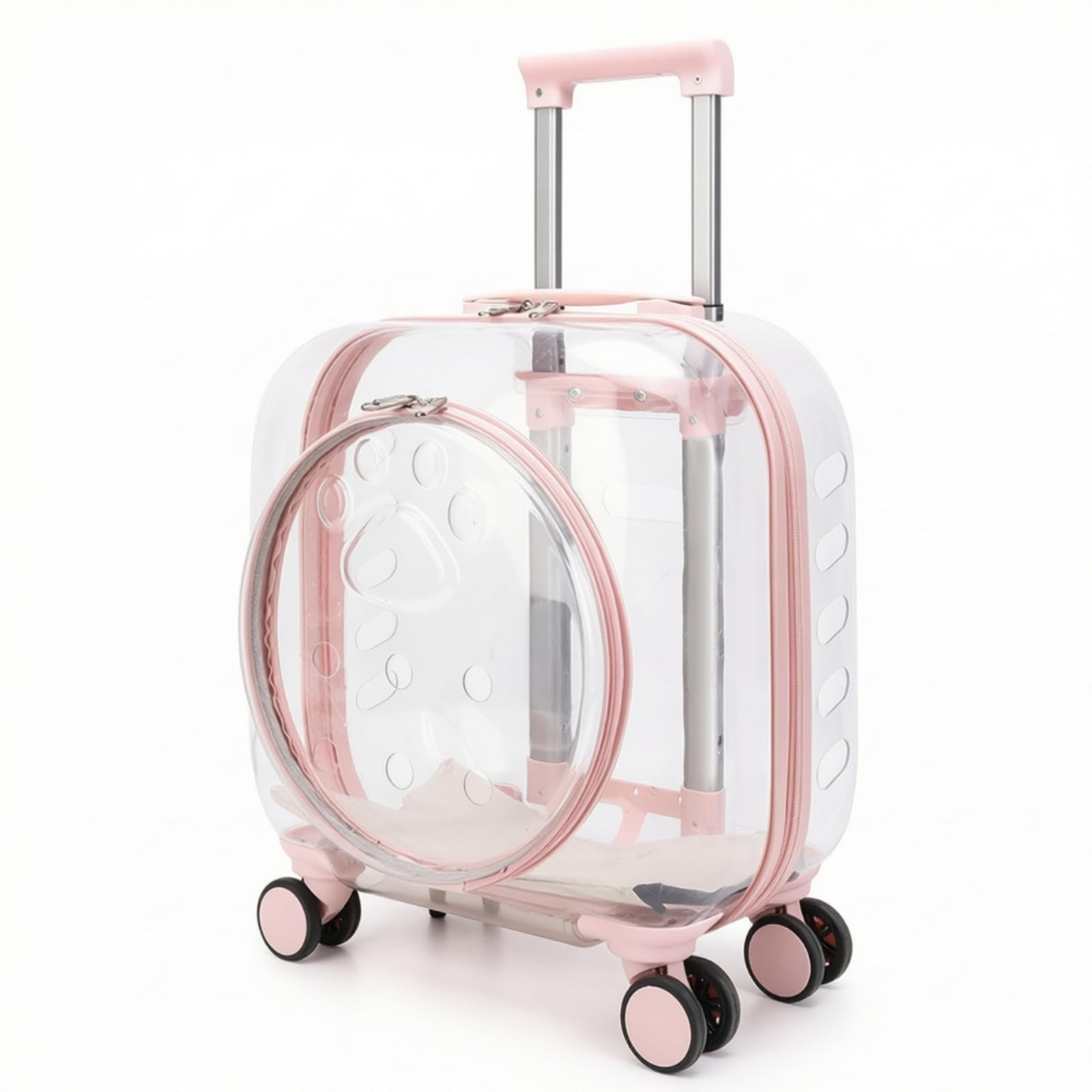 Trasportino con Ruote Ventilato Trasportino Trasparente Comodo Custodia Trolley per Gatti, Visite Veterinarie, color to 1