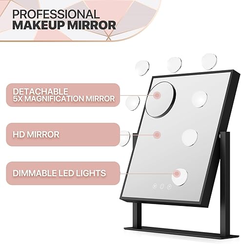 Miniatura 8 de Magshion Espejo de tocador pequeño Hollywood con luz enchufable LED eléctrico espejo de maquillaje para escritorio, negro