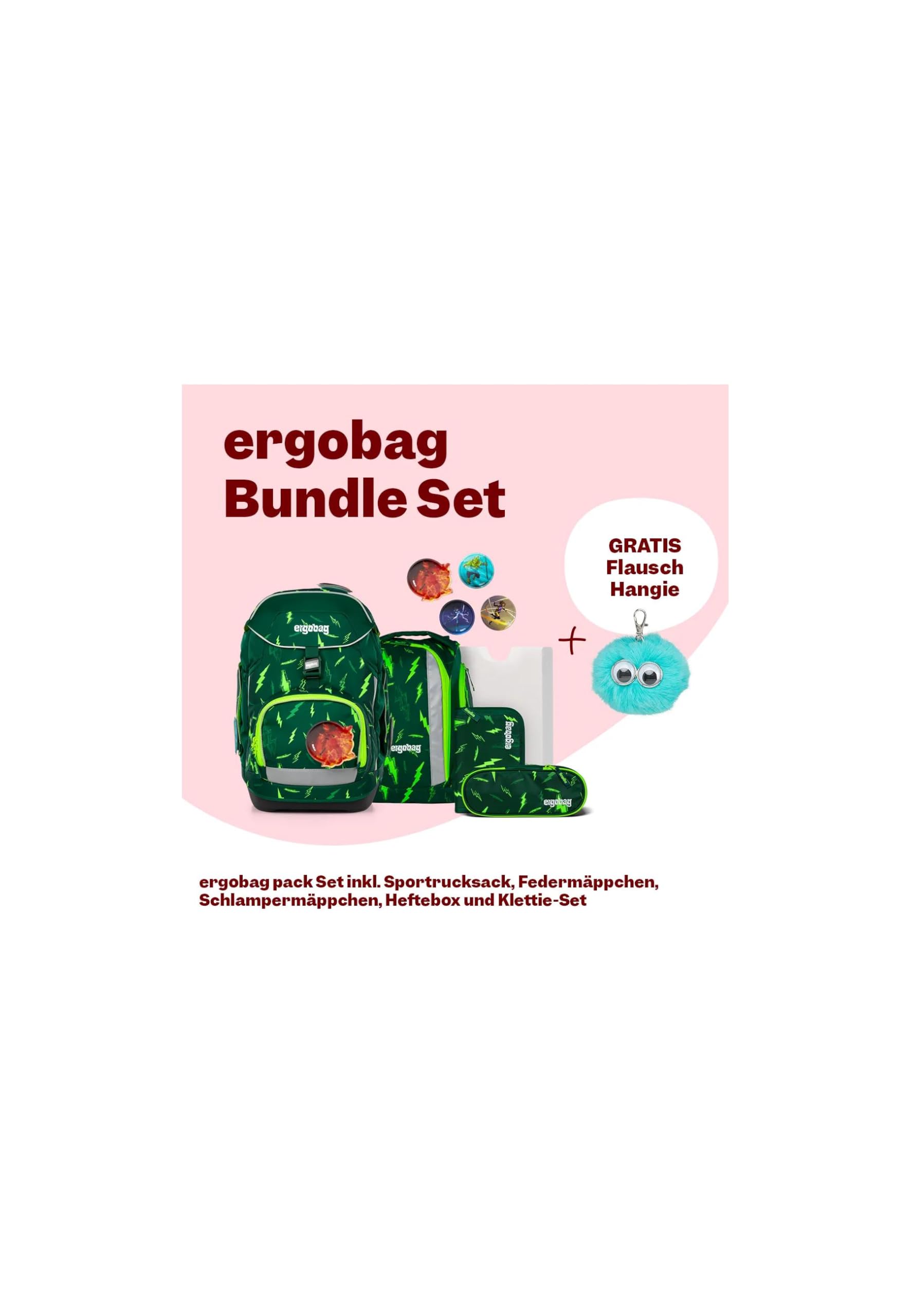 ergobag Schulranzen-Set Pack Set Bundle Bärtastisch - Grün | Ergonomischer Schulrucksack flexibel, 7-teiliges Set für die 1. Klasse Grundschule, für Mädchen und Jungen, AW25/26