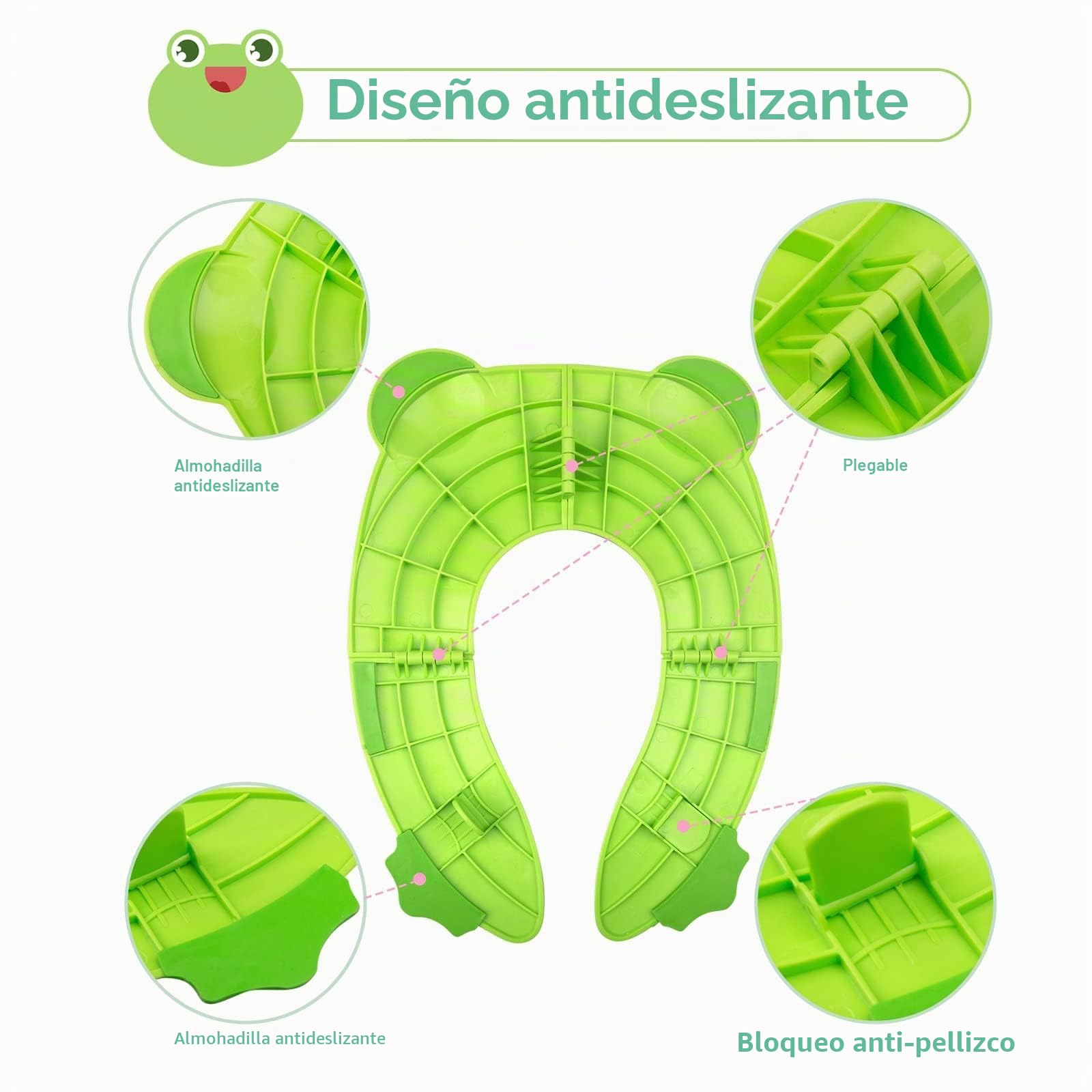 Adaptador WC Niños, Portatil para Inodoro para Niños, Plegable Reductor para Viaje, con 1 Bolsa de Transporte, Rana