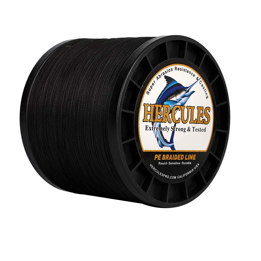 Hercules Braided Fishing Line 2000m 2187yds 6lbs-100lbs Pe Superline 4 Strands (Black 90lb/40.8kg 0.50mm)