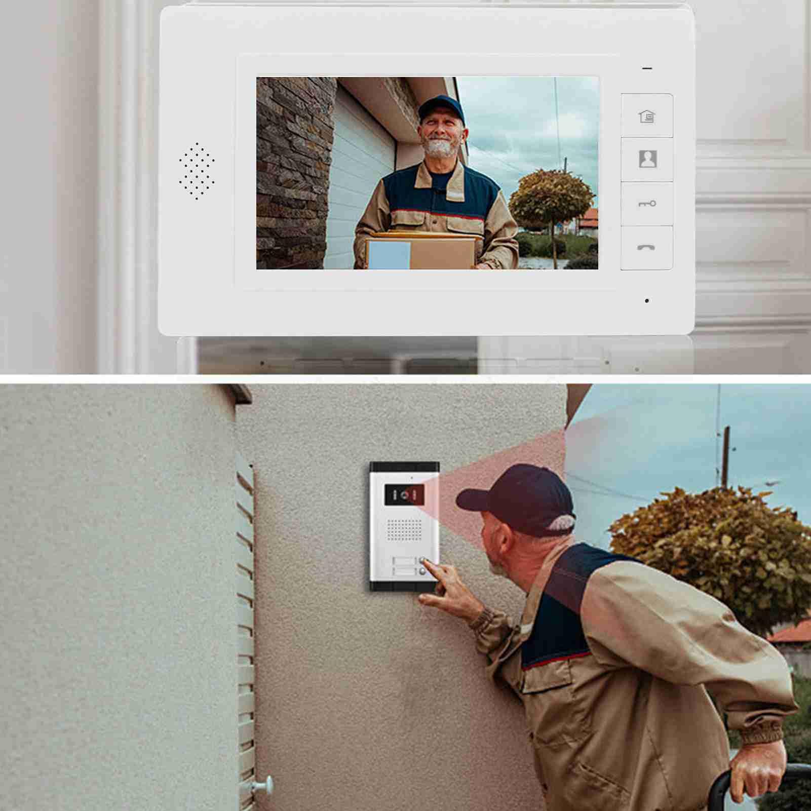 Videocitofono, Monitor TFT da 7 Pollici con Telecamera a Visione Notturna, Chiamata Bidirezionale, Sblocco Remoto, Campanello a Colori con Visione Notturna, (Spina europea da 100 a 240 V)