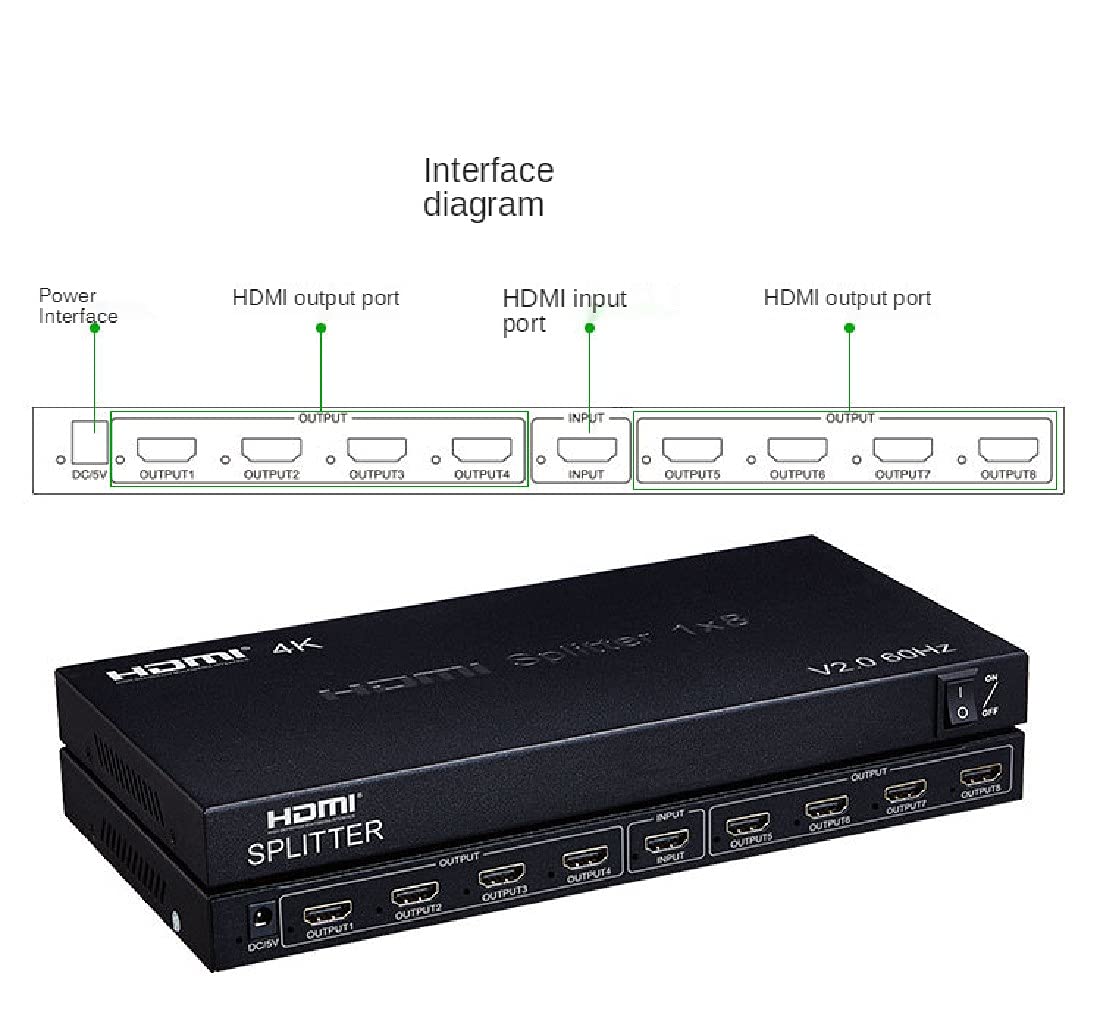 Splitter HDMI 4K 60 Hz 1x8 1 IN 2 4 6 8 Uscita Splitter HDMI 1x2 1x4 Convertitore video HDMI 2.0 1080P per PC PS4 DVD a TV MONITOR (HDMI2.0-Splitter 1X8)
