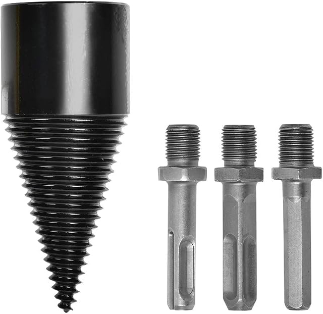FOROREH Wood Splitting Drill Bit, 32mm Heavy Duty Log Wood Splitting Drill, Firewood Drill Bits Firewood Splitter with Square/Round/Hexagonal Shanks for Electric and Hand Drill