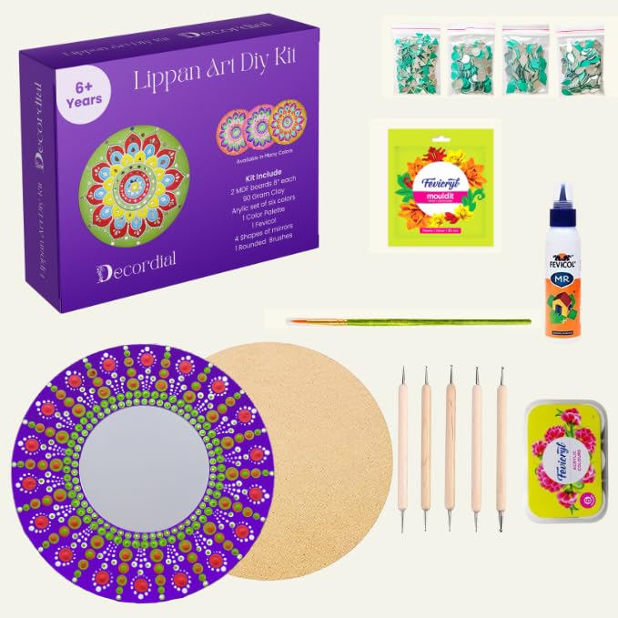 Decordial 12 Inches Mandala Mirror Art Tools Kit, Lippan Art Board and Wall Decor, DIY Painting Kit for Adults