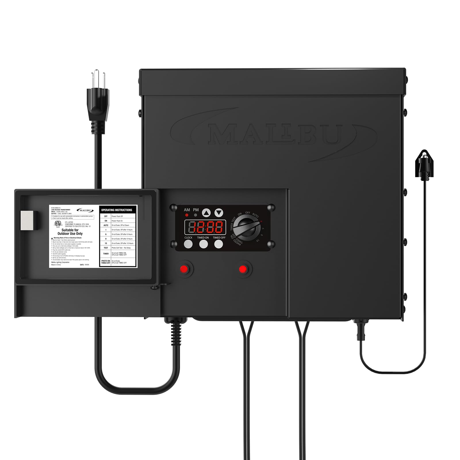 malibu c malibu 600w low voltage transformer for outdoor lighting, 120v ac to 12v ac with sensor and weather protection for led garden lighting, s