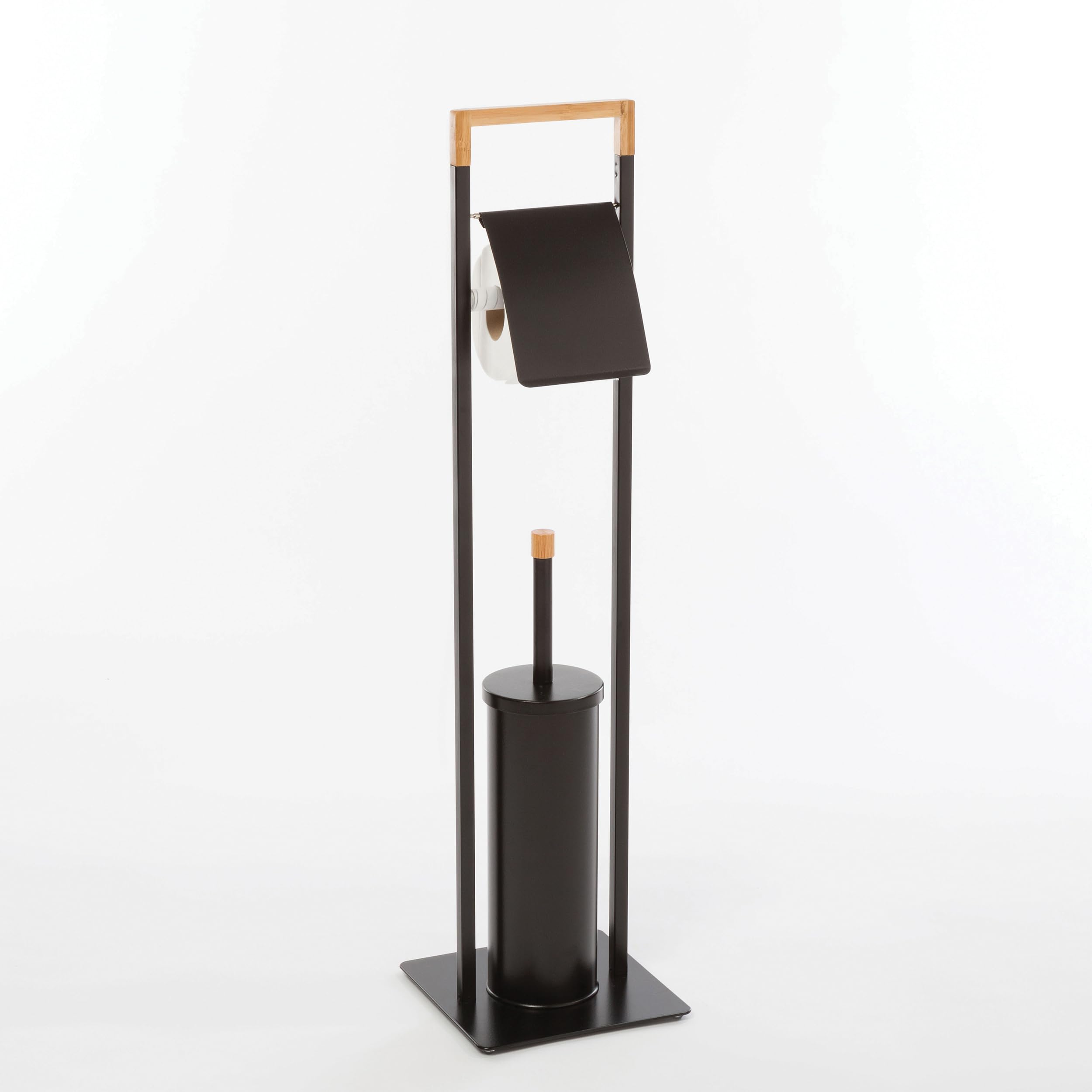 Spirella Bad Serie CHIC Stand WC Garnitur aus Edelstahl mit herausnehmbaren Innenbehälter für die WC Bürste Schwarz Bambus
