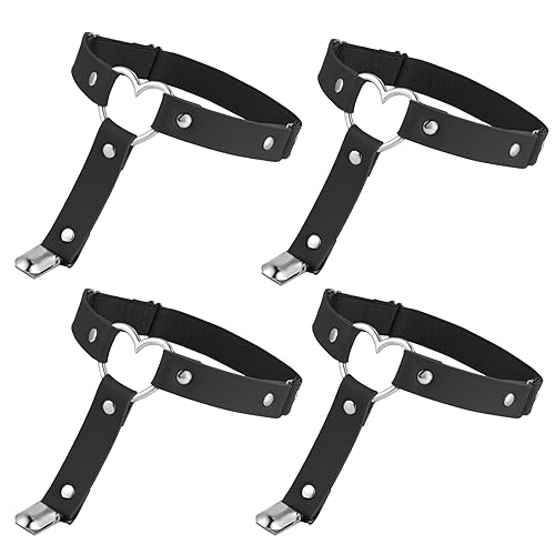 4 Stück Leder Bein Strumpfband Damen Verstellbar Punk Gothic Strumpfband Schwarz Rosa Anti Rutsch Clip Strumpfhalter Halloween Karneval Cosplay Party Zubehör - Schwarz