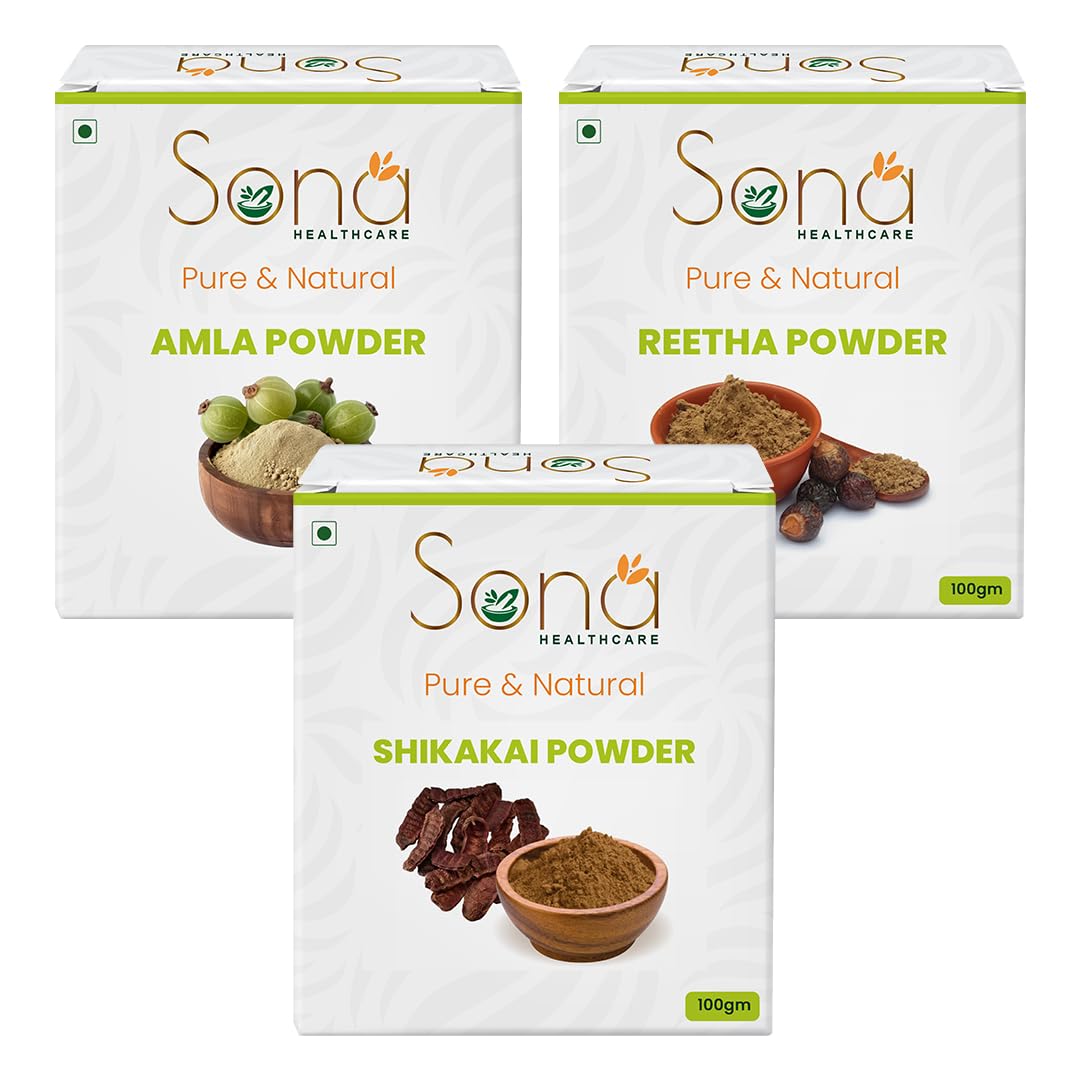Amla, Reetha, Shikakai Powder Combo powder Pack for Hair (Pack of 3, Total 300g Pack)