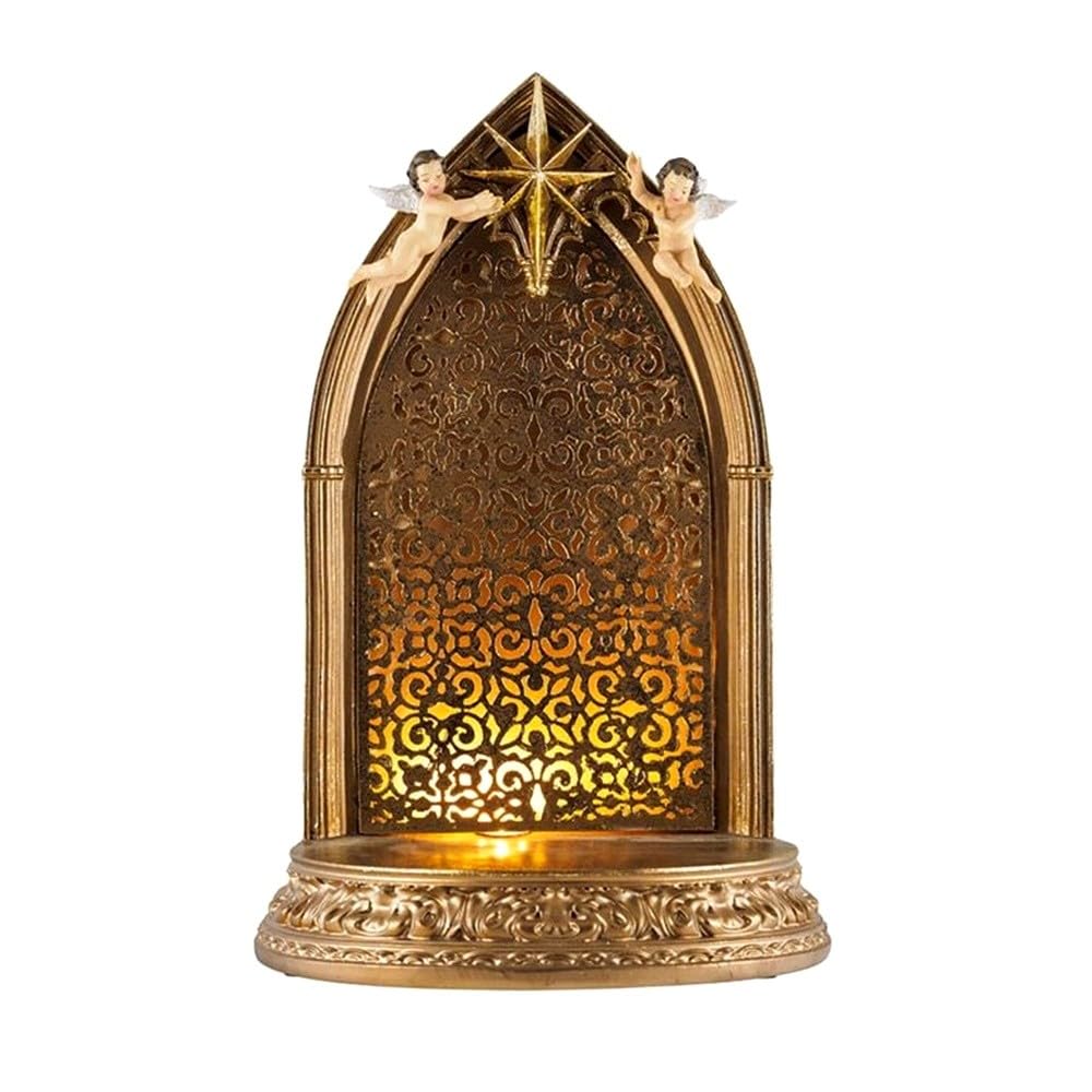 Soporte dorado 43 cm. hornacina detalle luz ángeles estrella imagen resina