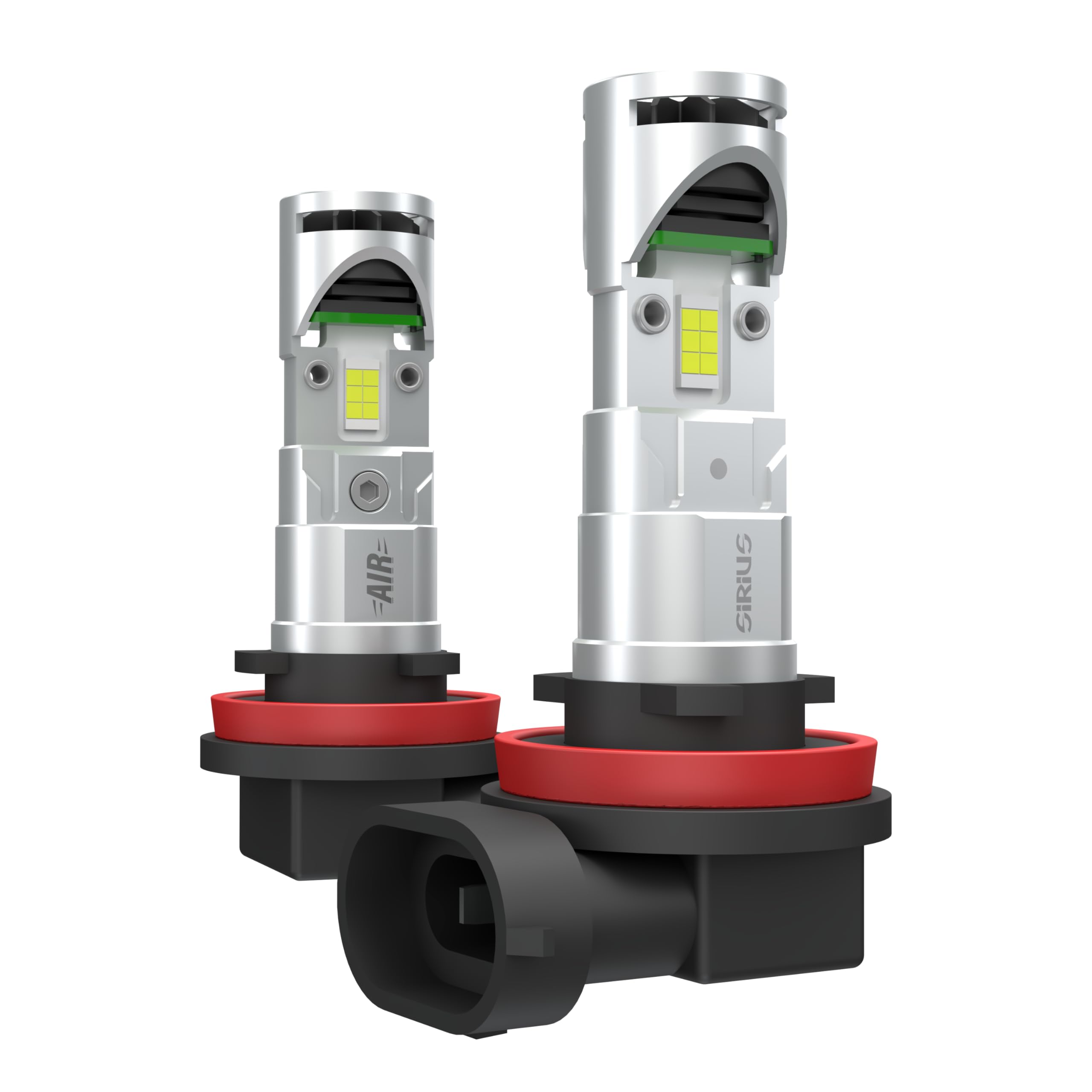 Sirius AIR LED H11 – Kit 2 Lampade Auto 12V 6500K, 2570 Lumens, Ventola Superiore Anti-Polvere, Raffreddamento Diretto Chip, Dimensioni Compatte, Attacco PGJ19-2, ECE R37