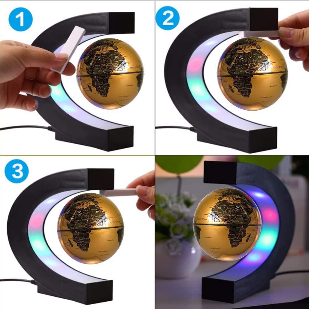 Globo Terrestre Magnetico Galleggiante Con Luci LED - Decorazione Anti-Gravità Per Casa E Ufficio, Colore Oro - Foto 3