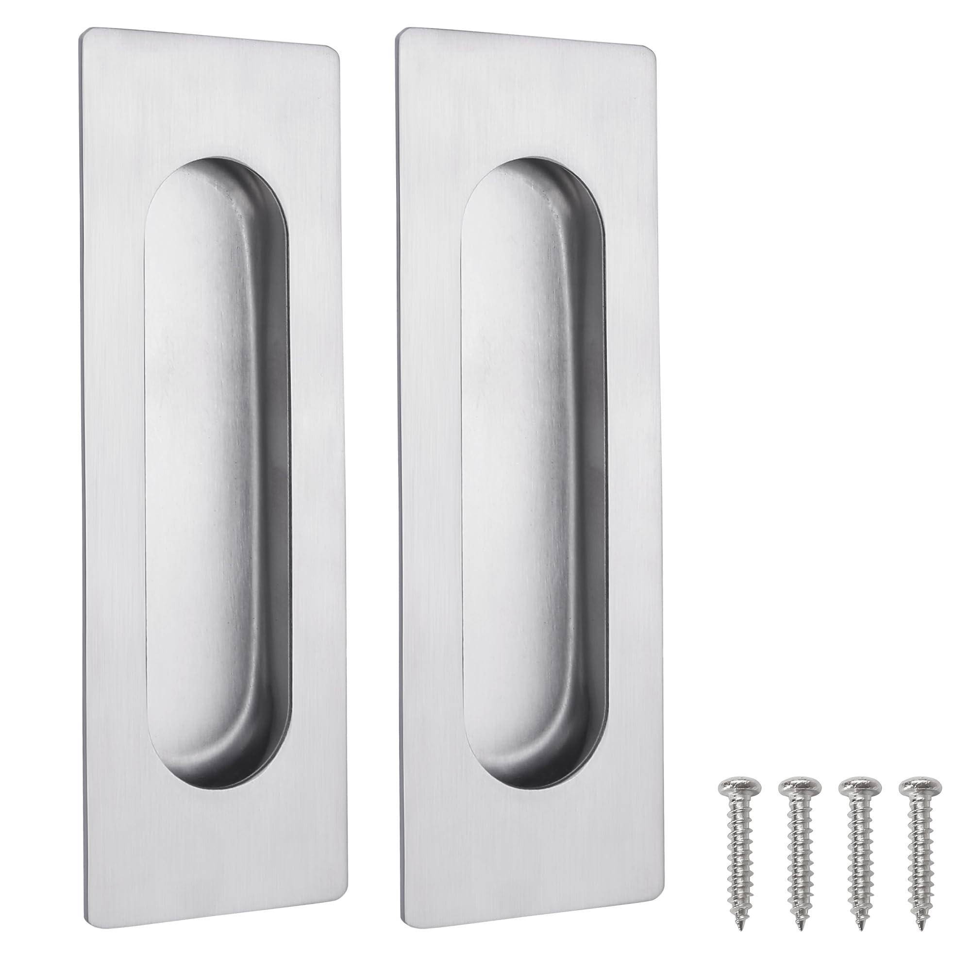 Malimali 4.72 Inch Recessed Finger Flush Pulls for Kitchen Cabinet Closet Cupboard Door Handle, Brushed Stainless Steel Rectangular Door Pulls Hardware (2 Pack)