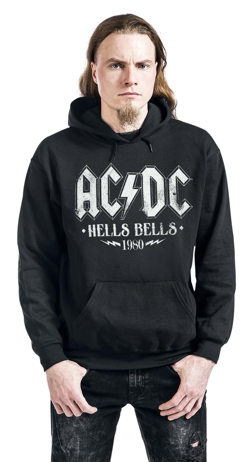 AC/DC Hells Bells 1980 Uomo Felpa con Cappuccio Nero 50% Cotone, 50% Poliestere Regular
