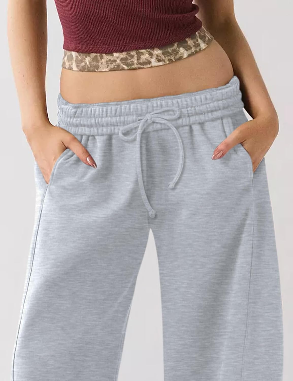 Womens Barrel Ankle Sweatpants Fleece Lined Baggy Sweat Pants Interior Drawstring Trousers with Pockets - Image 5