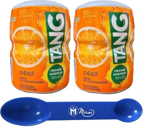 (Pack of 2) Tang Orange Naranja Drink Mix - 20 oz (Free Miras 2-in-1 Measuring Spoon Included!