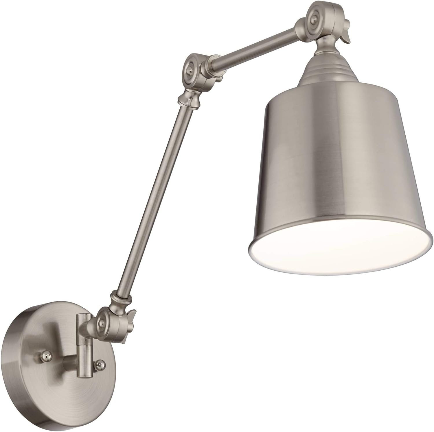 360 Lighting Mendes Modern Industrial Adjustable Swing Arm Wall Lamp Brushed Nickel Hardwired Light Fixture Metal Shade for Bedroom Bedside House Reading Living Room Home Hallway Dining