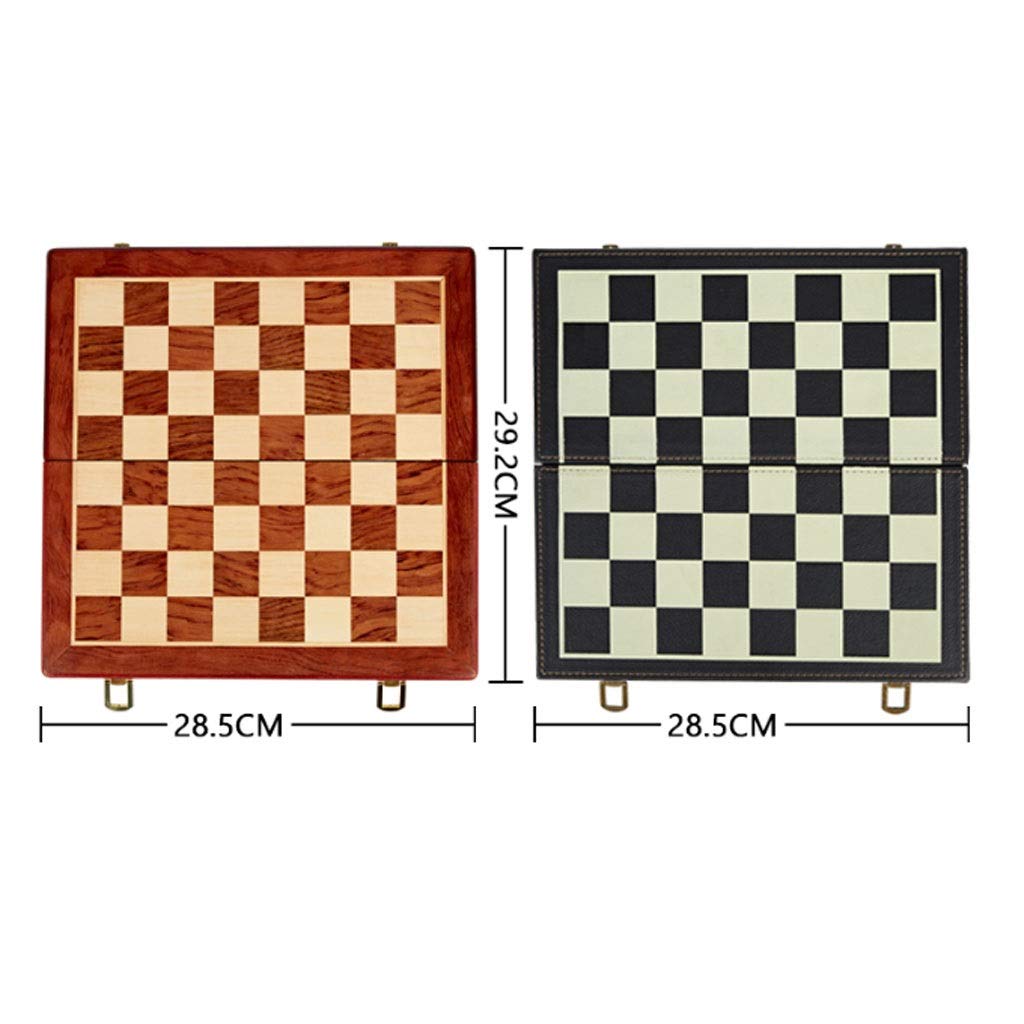 MYBA Schachspiel Schach Holz/Leder Schachspiel mit Schachfiguren, Klappspielbrett mit Aufbewahrung, Schach für Reisespiele Spielzeug Geschenk Geschenk (Color : B)