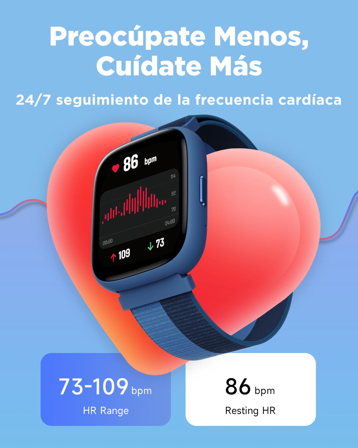 BIGGERFIVE Pulsera Actividad Niños Niñas 5-16, 1,8" Reloj Inteligente Podómetro, Frecuencia Cardíaca, Resistente al Agua IP68, Monitor de Sueño, Despertador, Juegos de Rompecabezas con/sin App, Nylon