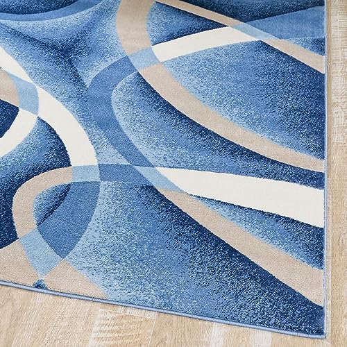 2305 Geometric Abstract Blue 8x10 Area Rugs for Living Room