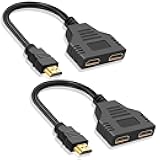 HDMI Splitter 1x2 1080P HDCP 1.4 Compatible with Dual Monitors/TVs/PS5/Xbox - 1 in 2 Out HDMI Duplicator for Mirror Mode, Extended Desktop (2-Pack Black Adapter Cable)