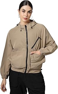 CHKOKKO Womens Stylish Oversized Windcheater Hoodie Jacket with Zip Closure Lightweight Sportswear for Running Travel Hiki... Price In India