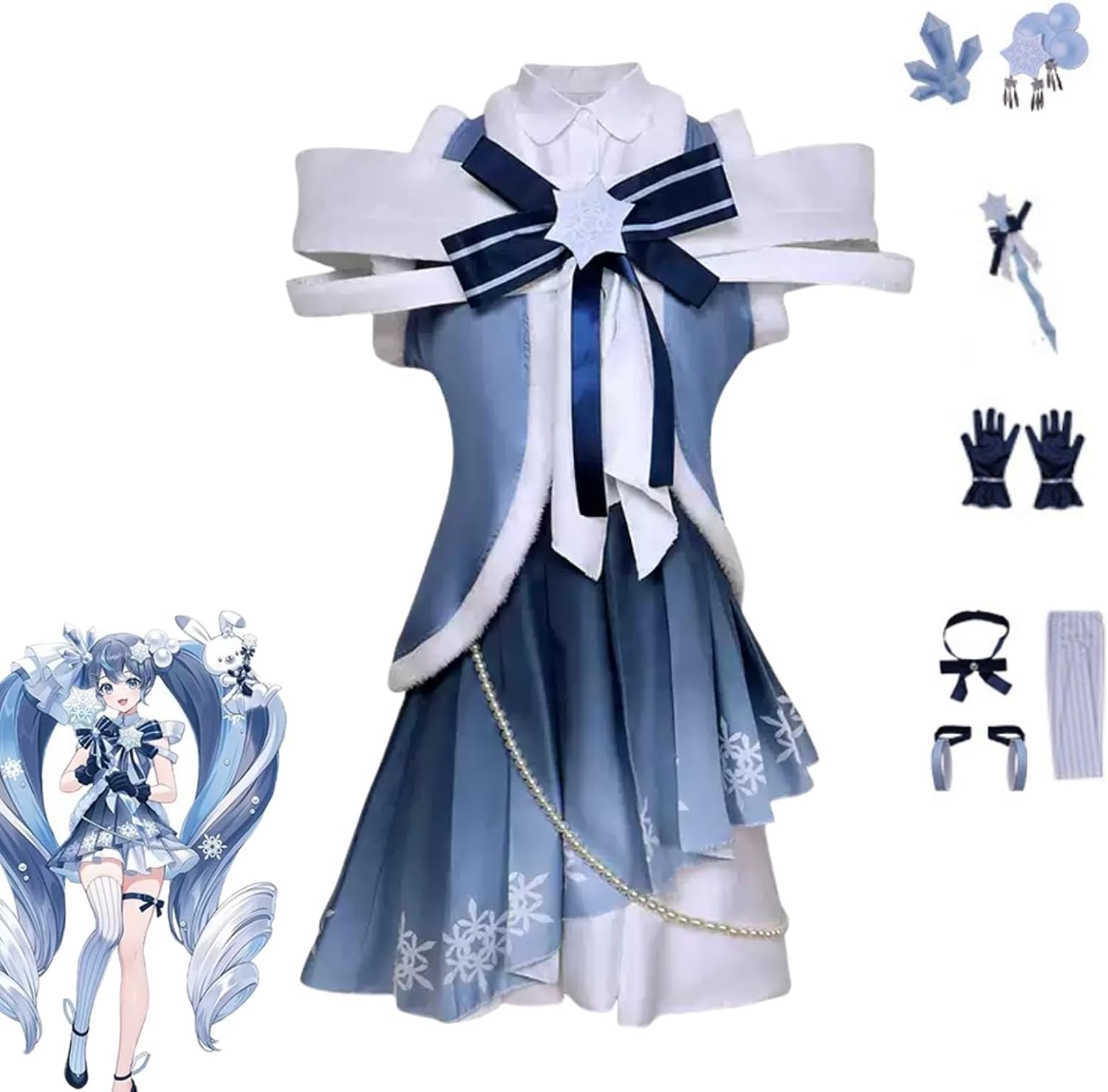 CHIASA] 雪ミク 2025 初音ミク コスプレ衣装フルセット 髪飾付き
