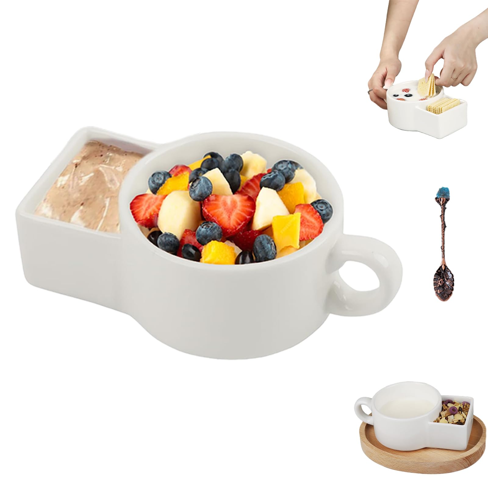 Suppenschüssel mit Cracker-Halter, Keramik, mikrowellengeeignet, Suppen- und Sandwich-Kombination, Doppelgriff-Müslischale und Dip-Tasse