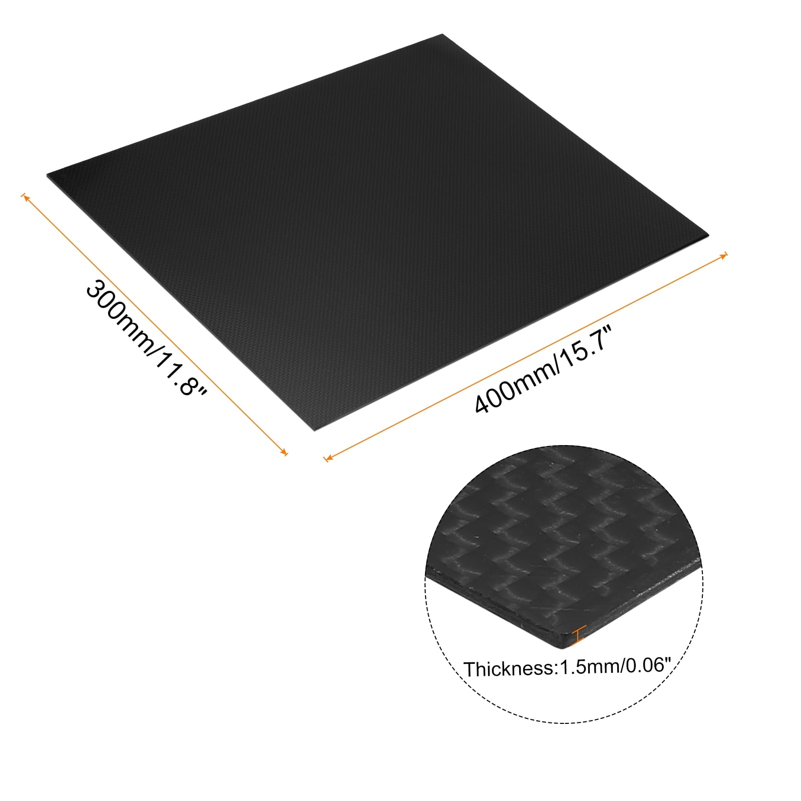 QUARKZMAN 1 Pieza de lámina de fibra de carbono 400x300x1.5mm Superficie brillante Placa de fibra de carbono plana pultruida Panel de tejido liso para cometas Avión RC