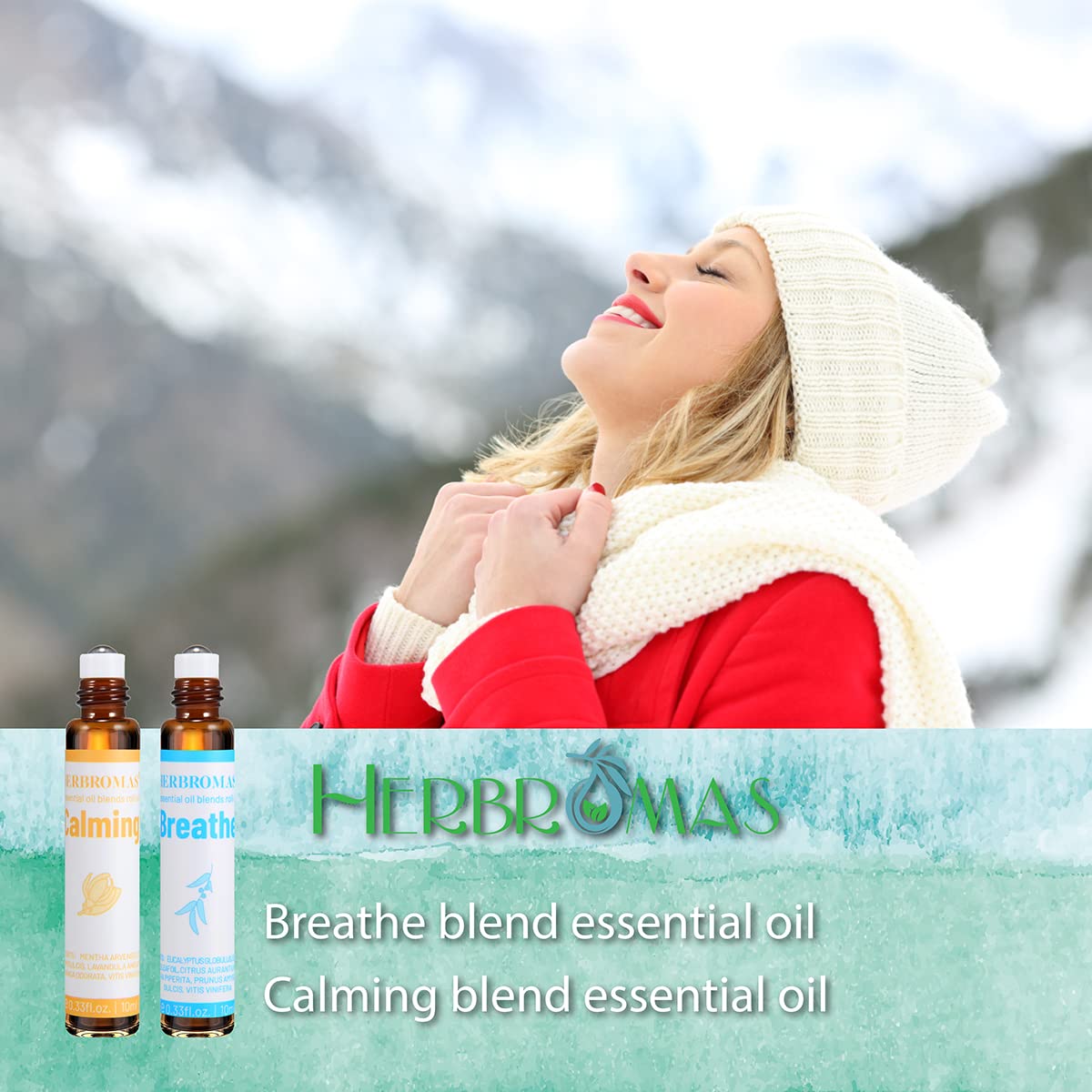 Set di roll on con oli essenziali di aromaterapia HERBROMAS, miscele naturali già diluite per l'uso sulla pelle, regalo rilassante per donne e uomini, confezione da 6 x10ml.