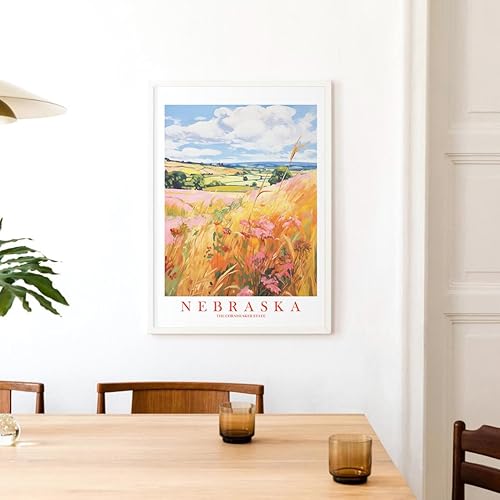 Miniatura 8 de Nebraska Travel Print Cornhusker State Souvenir Yellow Orange Pink Wall Art Retro Poster Scenic Landscape Painting (8x10 inches)
