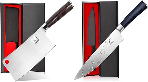imarku SUS440A - Cuchillo de cocina profesional de 8 pulgadas y cuchillo de carnicero de acero inoxidable de alto carbono japonés con mango