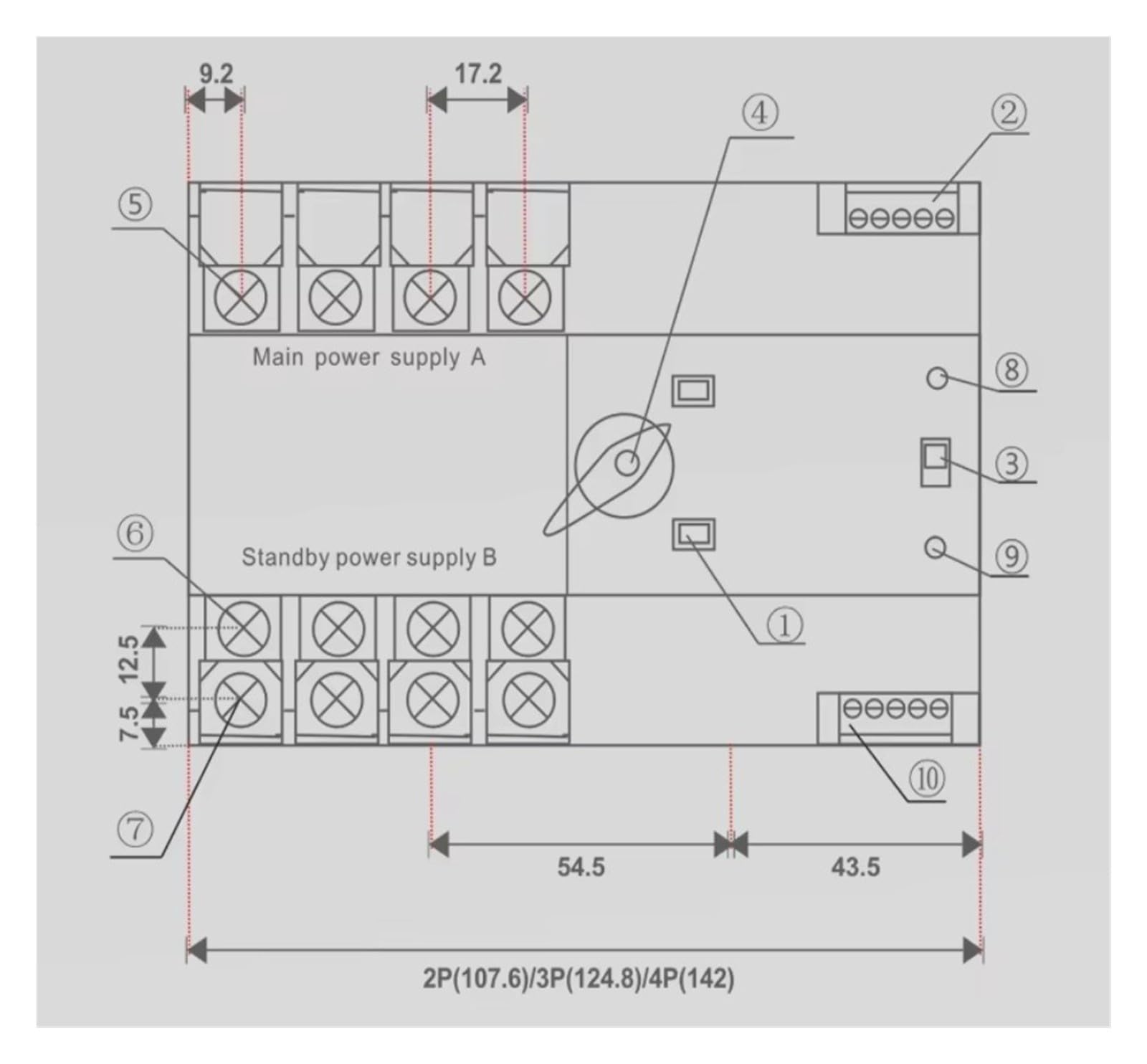 Interruptor de transferencia automática 2P Din Rail ATS Doble potencia Interruptor de Transferencia Automática interruptores selectores eléctricos potencia 63A 100A(100A)