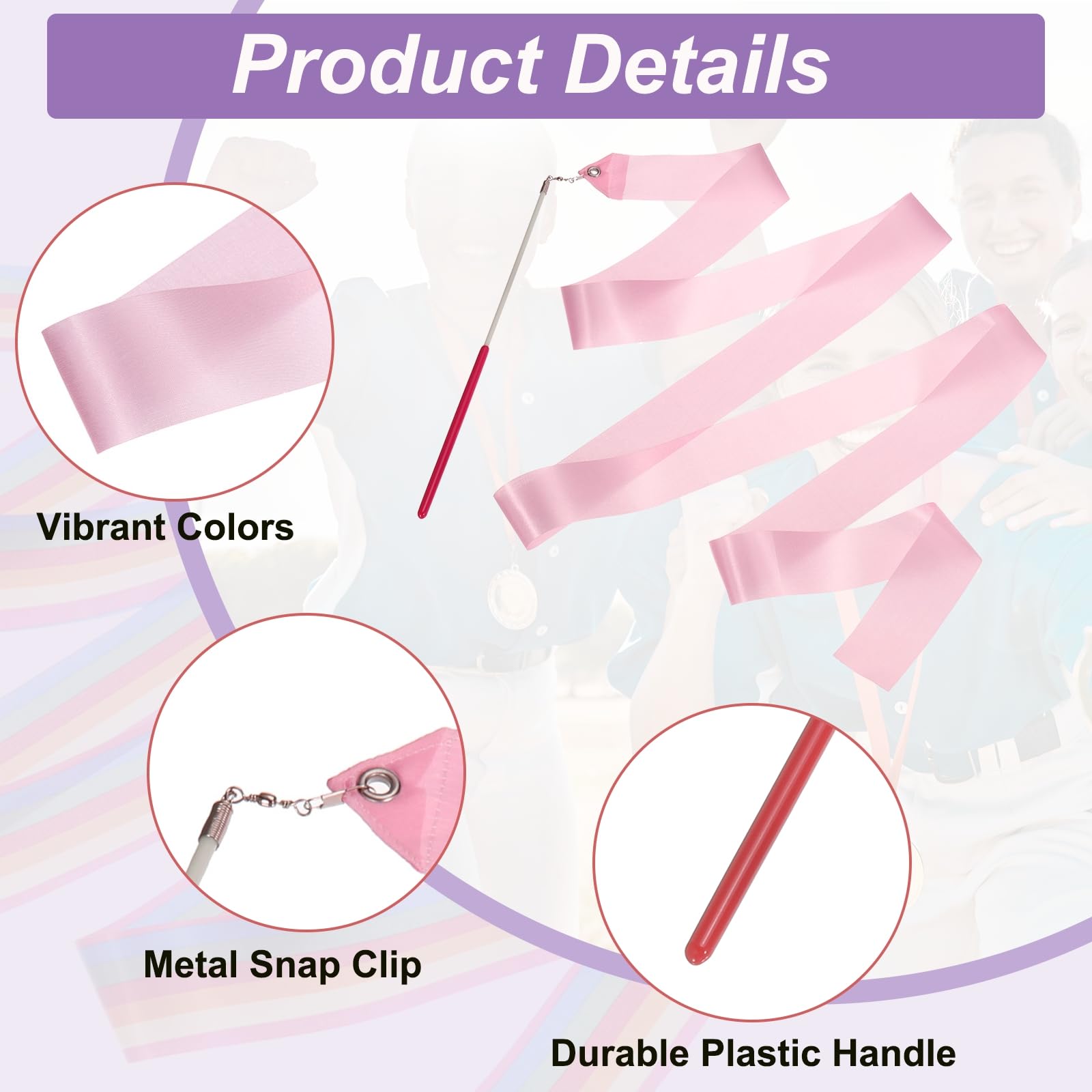 PATIKIL Dance Ribbons, 6 Pack 78.7 Inch Gymnastics Dance Streamers with Non-Slip Wand Dance Flags for Gifts Dancing - Image 3